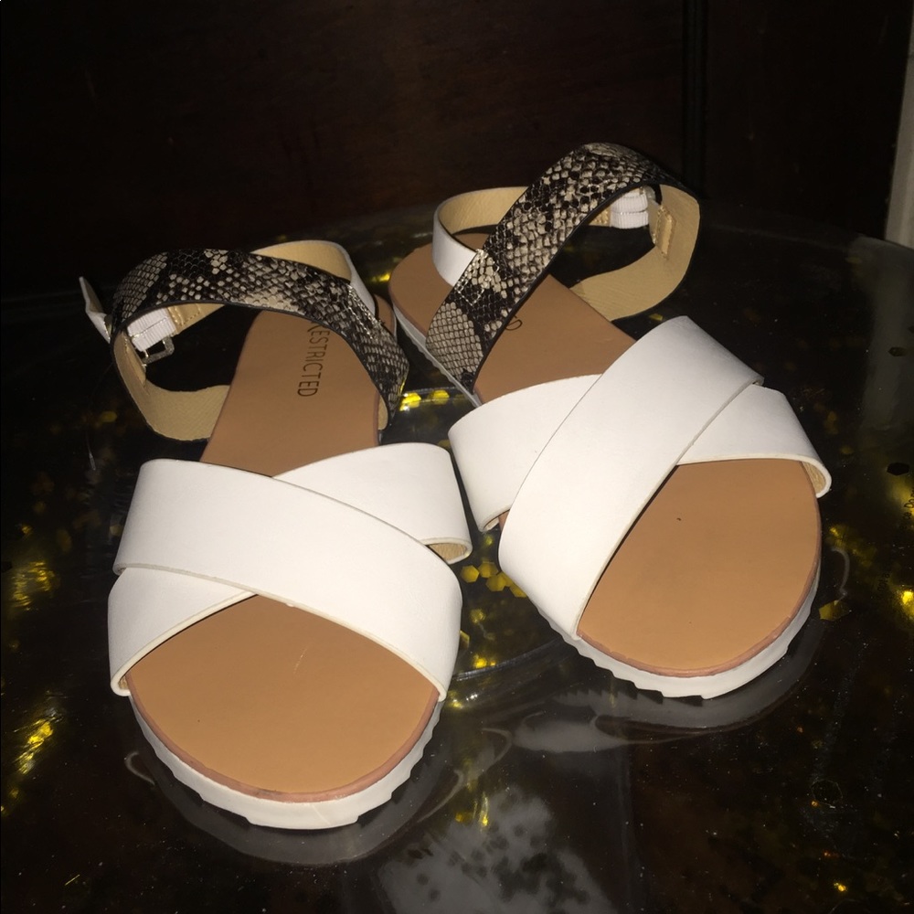 Tan, White, & Snake Print Strap Summer Sandals | NWOT - Picture 2 of 7